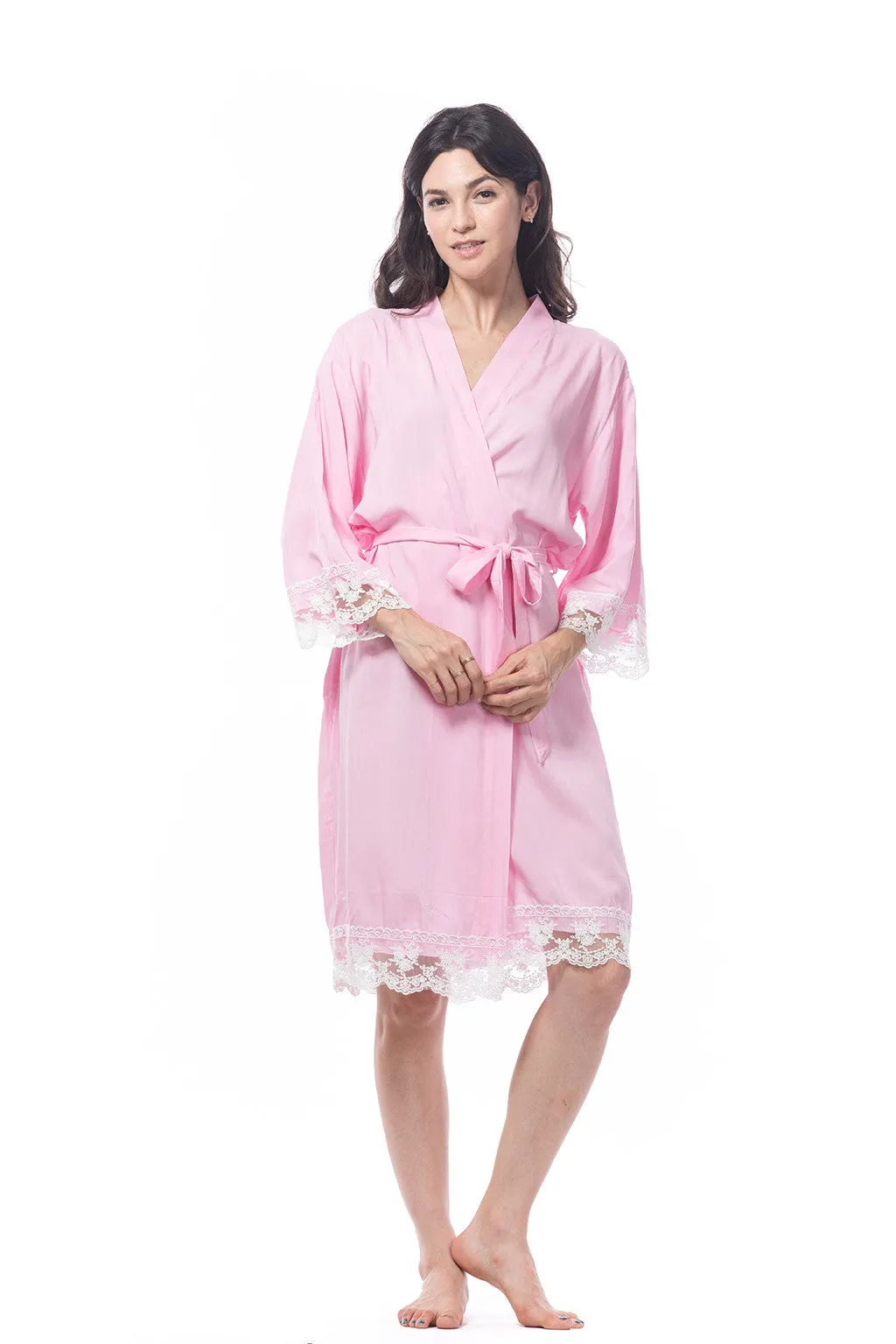 Pink Cotton Lace Trim Robe