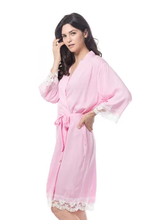 Pink Cotton Lace Trim Robe
