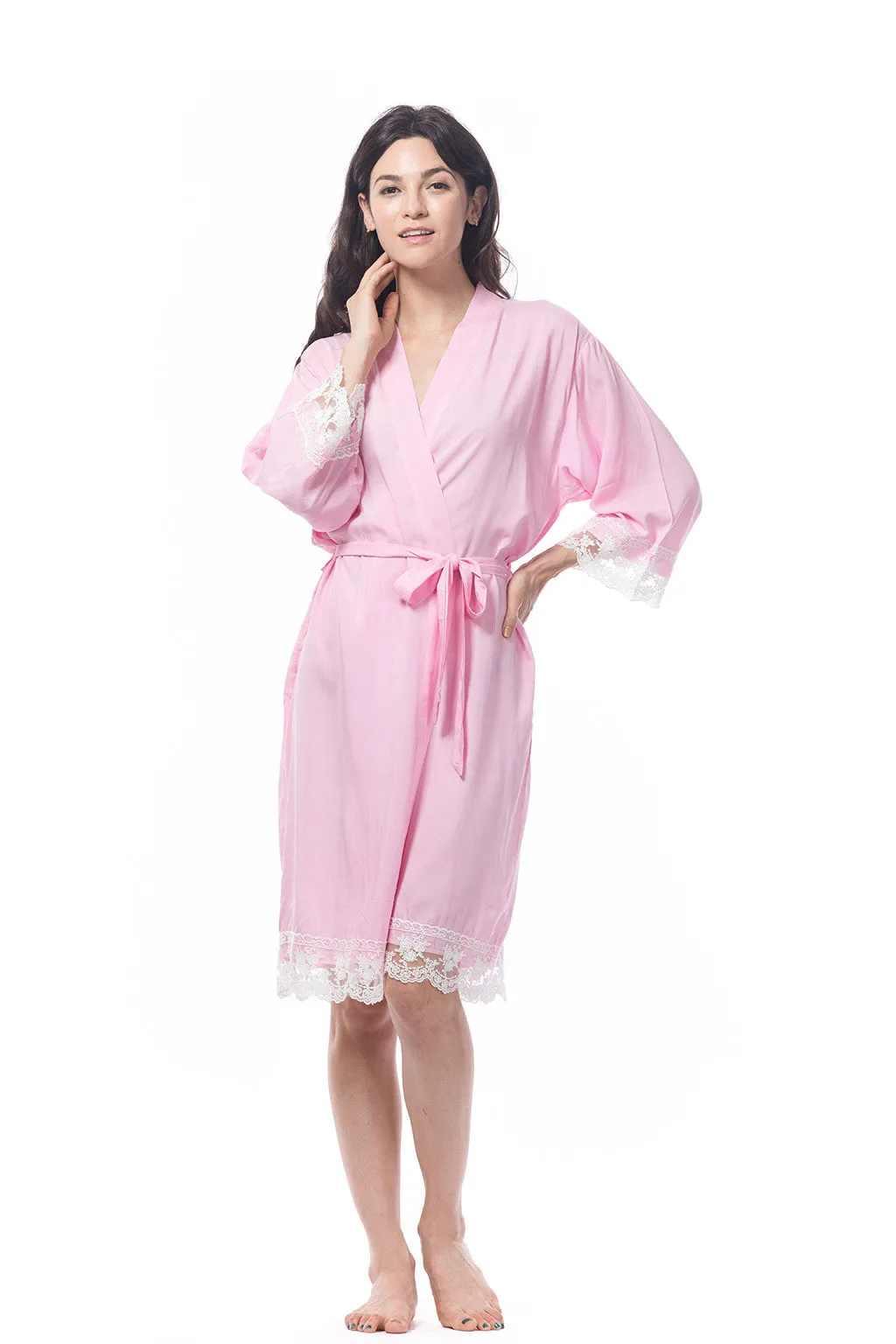 Pink Cotton Lace Trim Robe
