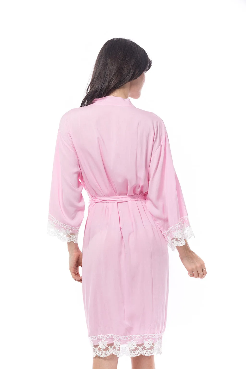 Pink Cotton Lace Trim Robe