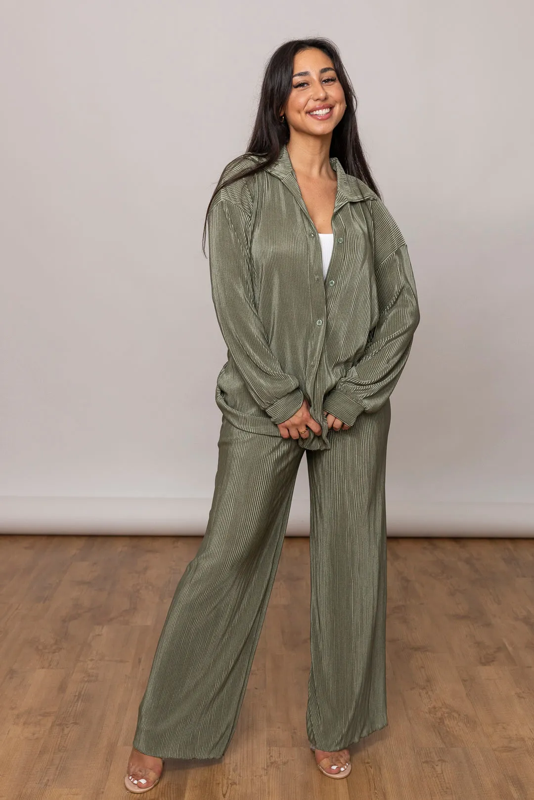 Plissee Zweiteiler - Oversize Bluse & Schlaghose