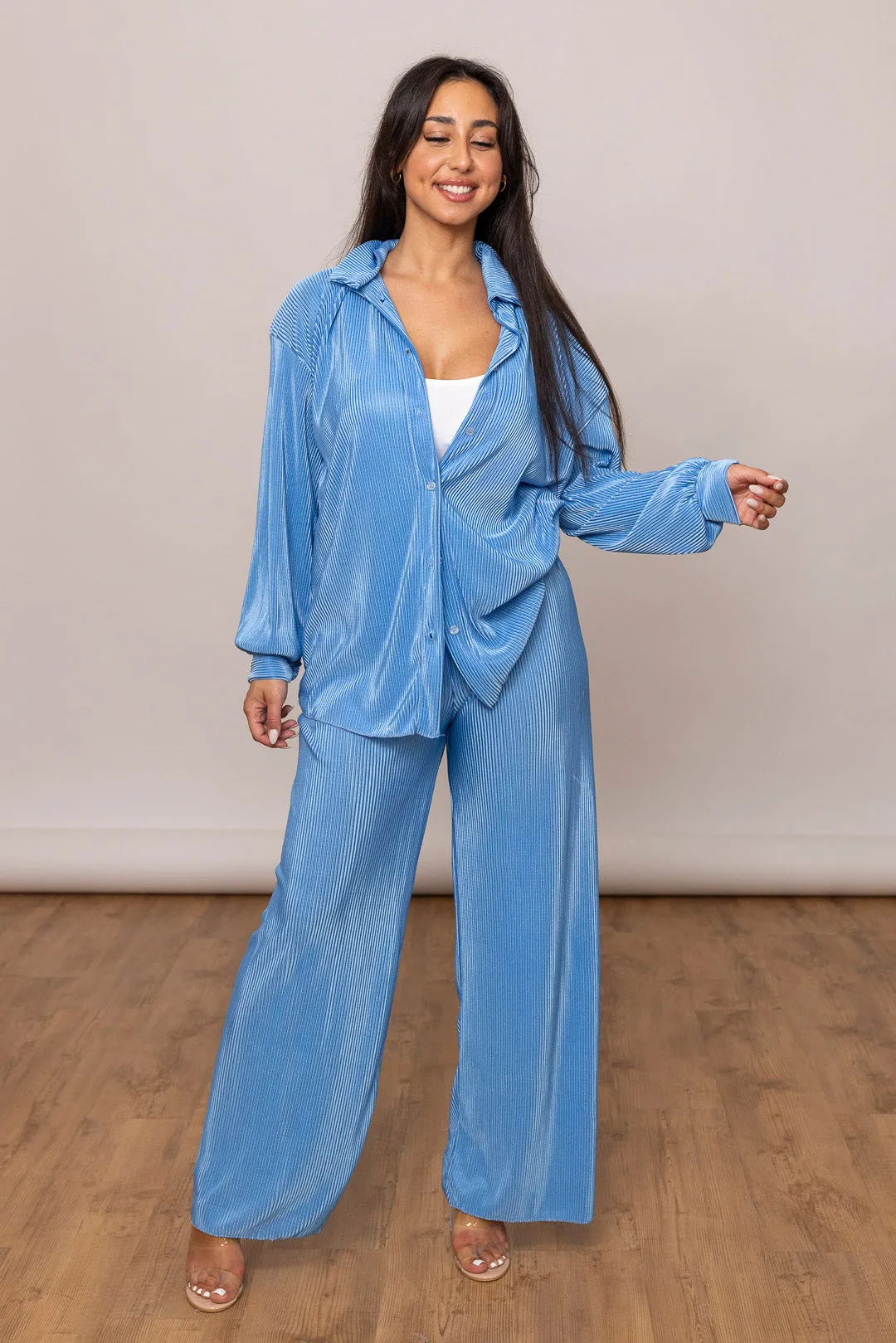 Plissee Zweiteiler - Oversize Bluse & Schlaghose