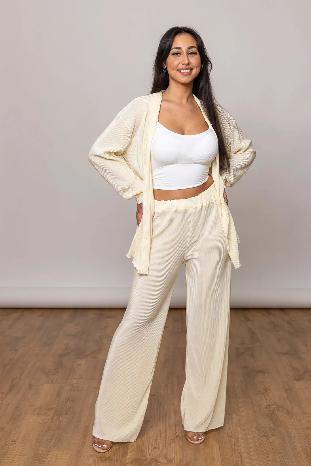 Plissee Zweiteiler - Oversize Bluse & Schlaghose