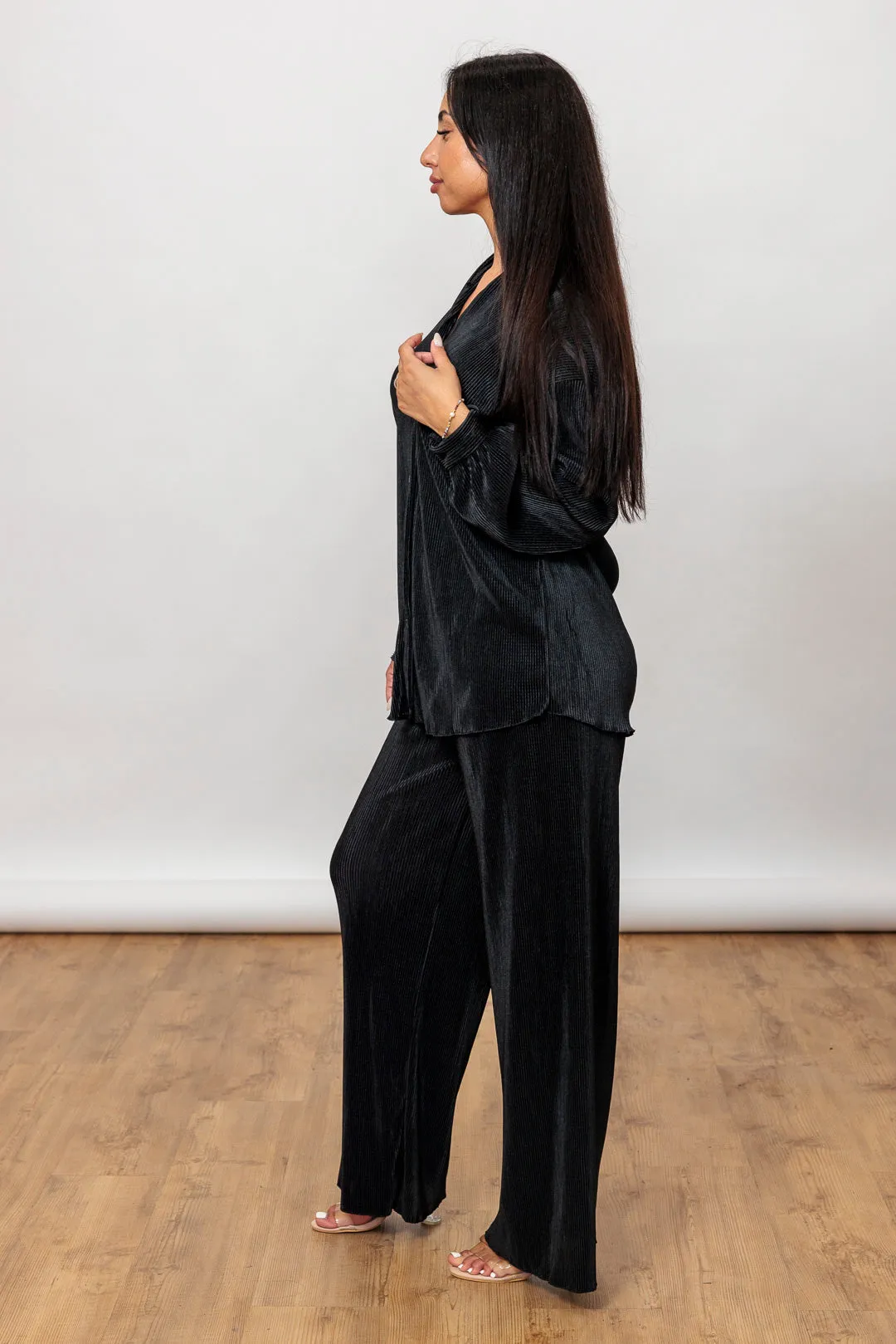 Plissee Zweiteiler - Oversize Bluse & Schlaghose