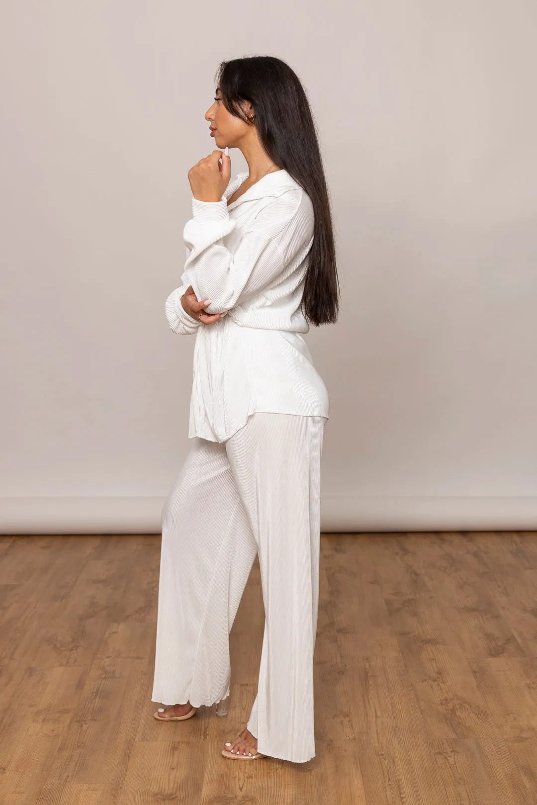 Plissee Zweiteiler - Oversize Bluse & Schlaghose