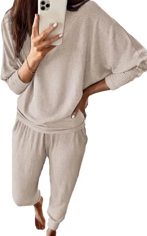 PRETTYGARDEN Women's Fall 2 Piece Outfits Fashion Sweatsuit Long Sleeve Pullover Pants Ribbed Spring Matching Lounge Set
