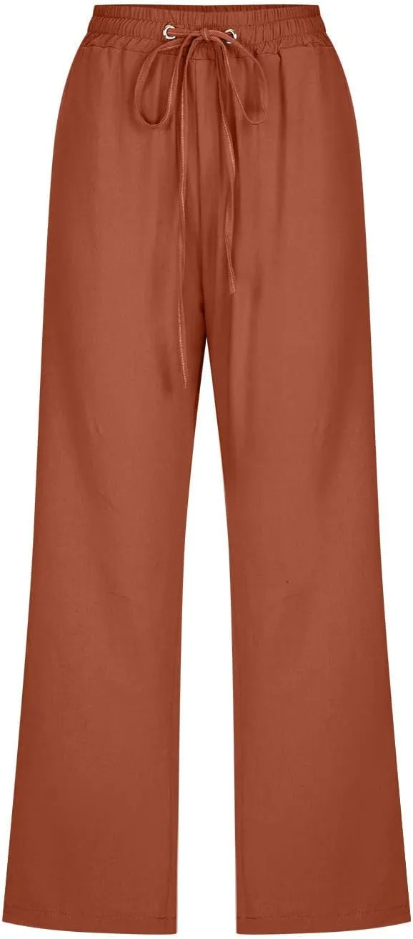 RKSTN Summer Capri Pants for Women Casual Cotton Linen Pants Straight Leg Vacation Beach Crop Pant with Pockets