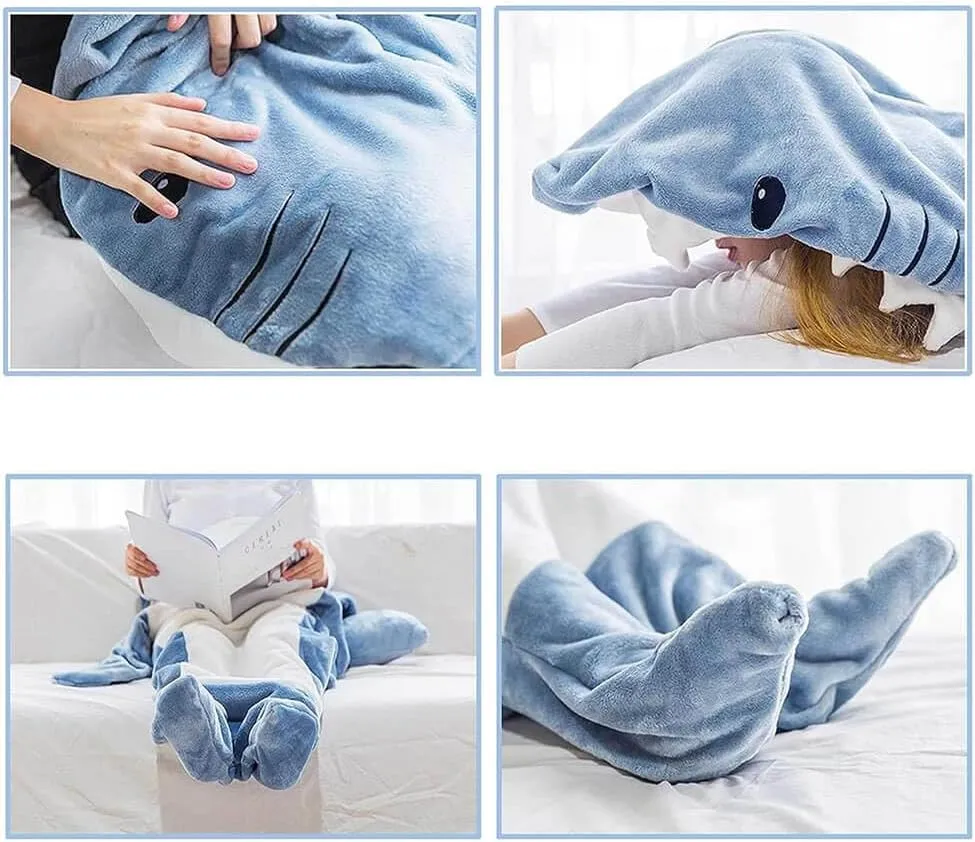 Shark Blanket Hoodie Onesie for Adult & Kid, Wearable Shark Sleeping Bag, Soft Cozy Onesie Costume