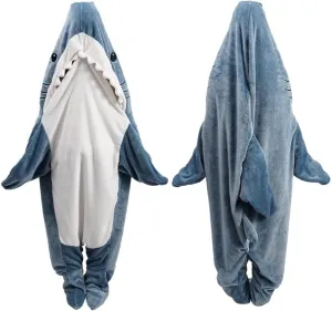 Shark Blanket Hoodie Onesie for Adult & Kid, Wearable Shark Sleeping Bag, Soft Cozy Onesie Costume