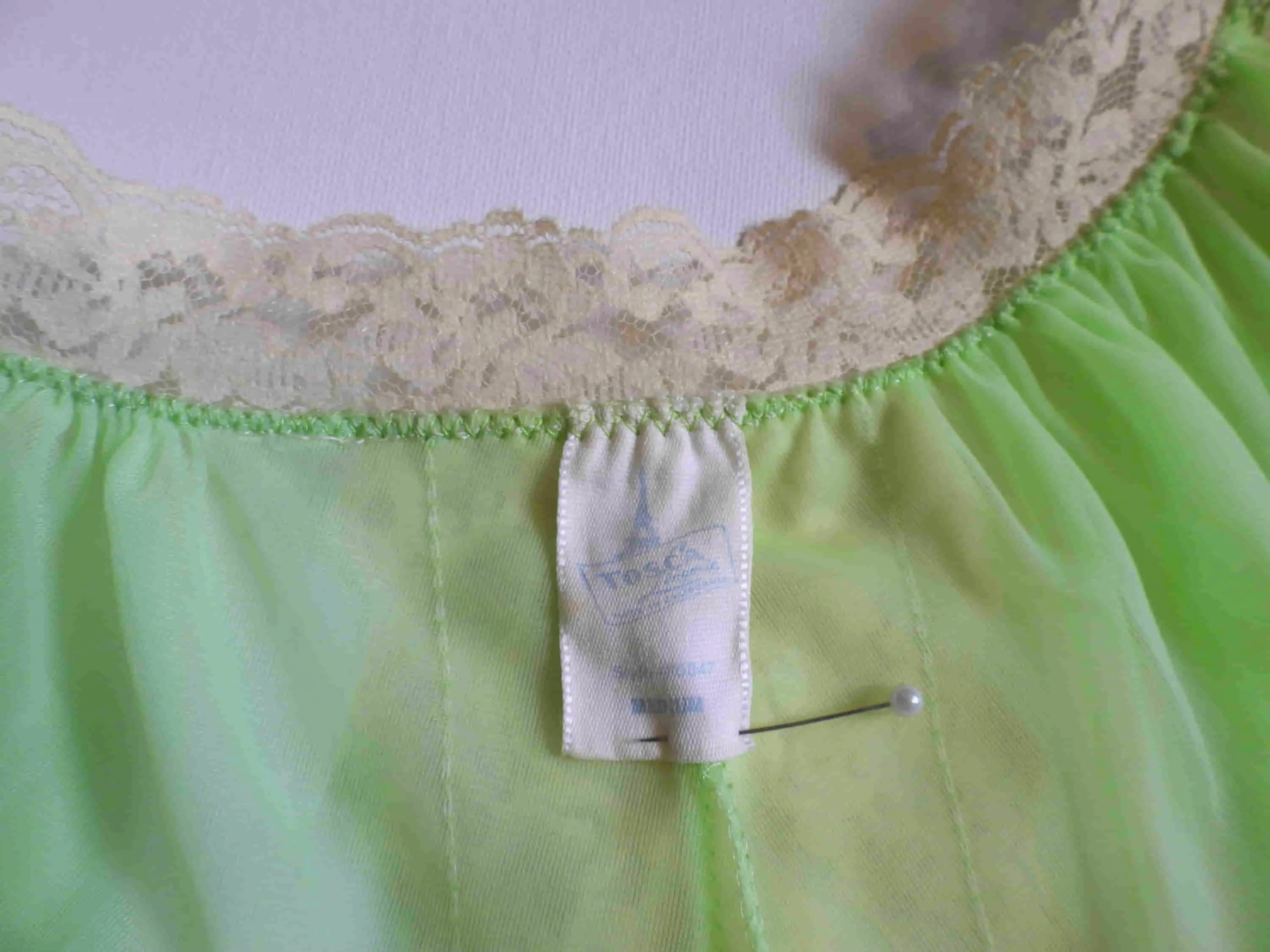 Sheer Green Negligee with Blonde Lace by Tosca - M