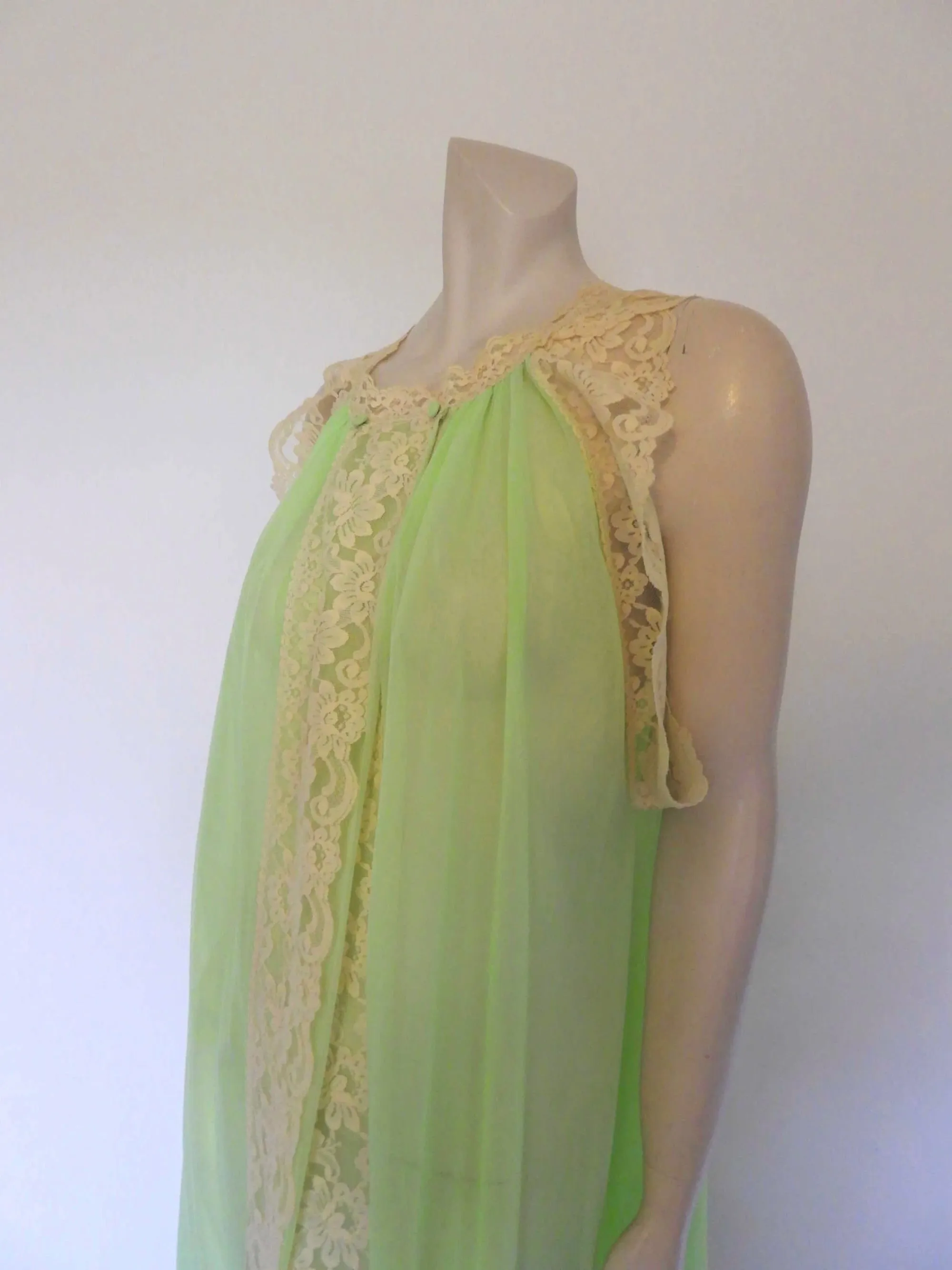 Sheer Green Negligee with Blonde Lace by Tosca - M