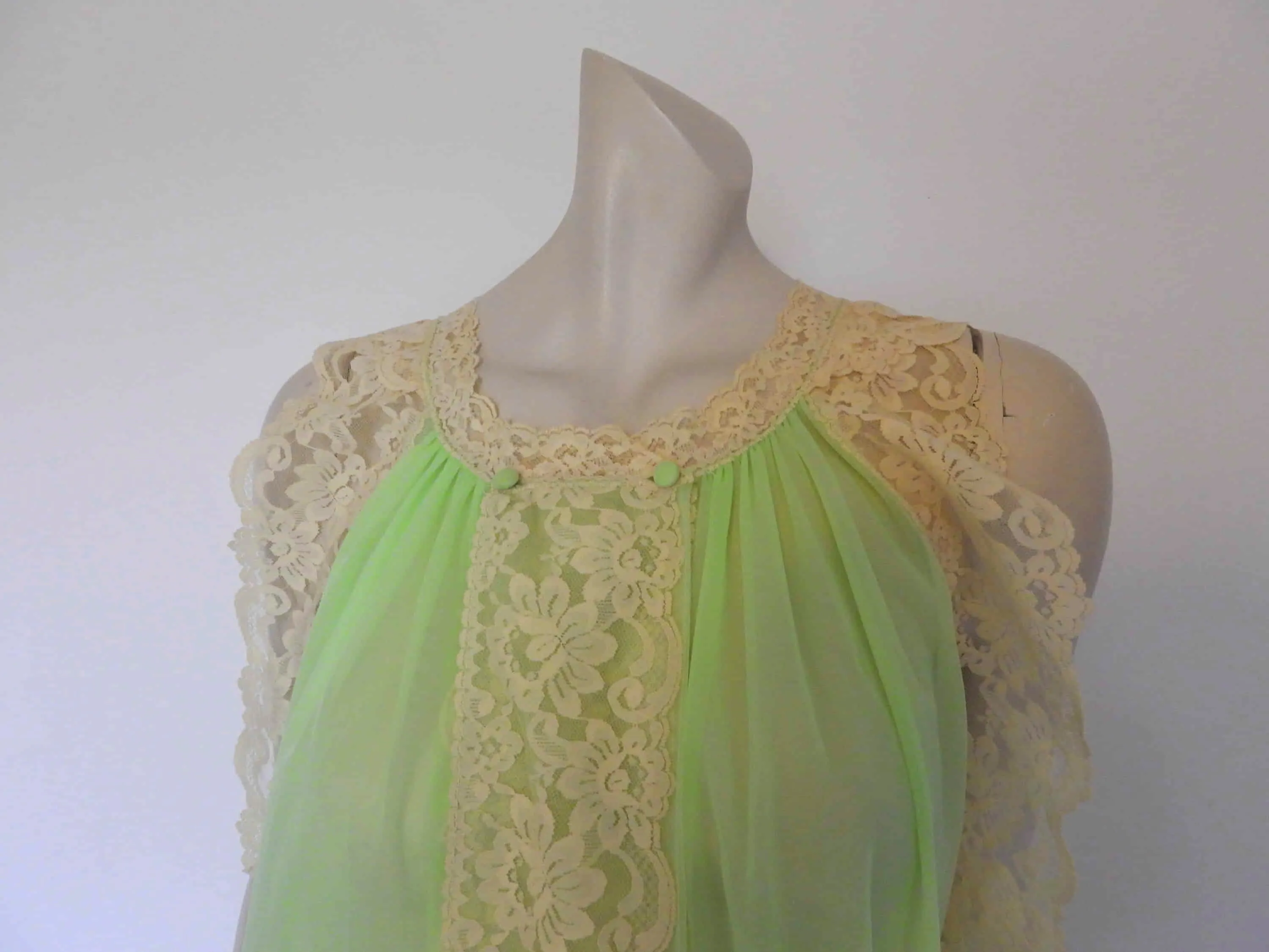 Sheer Green Negligee with Blonde Lace by Tosca - M