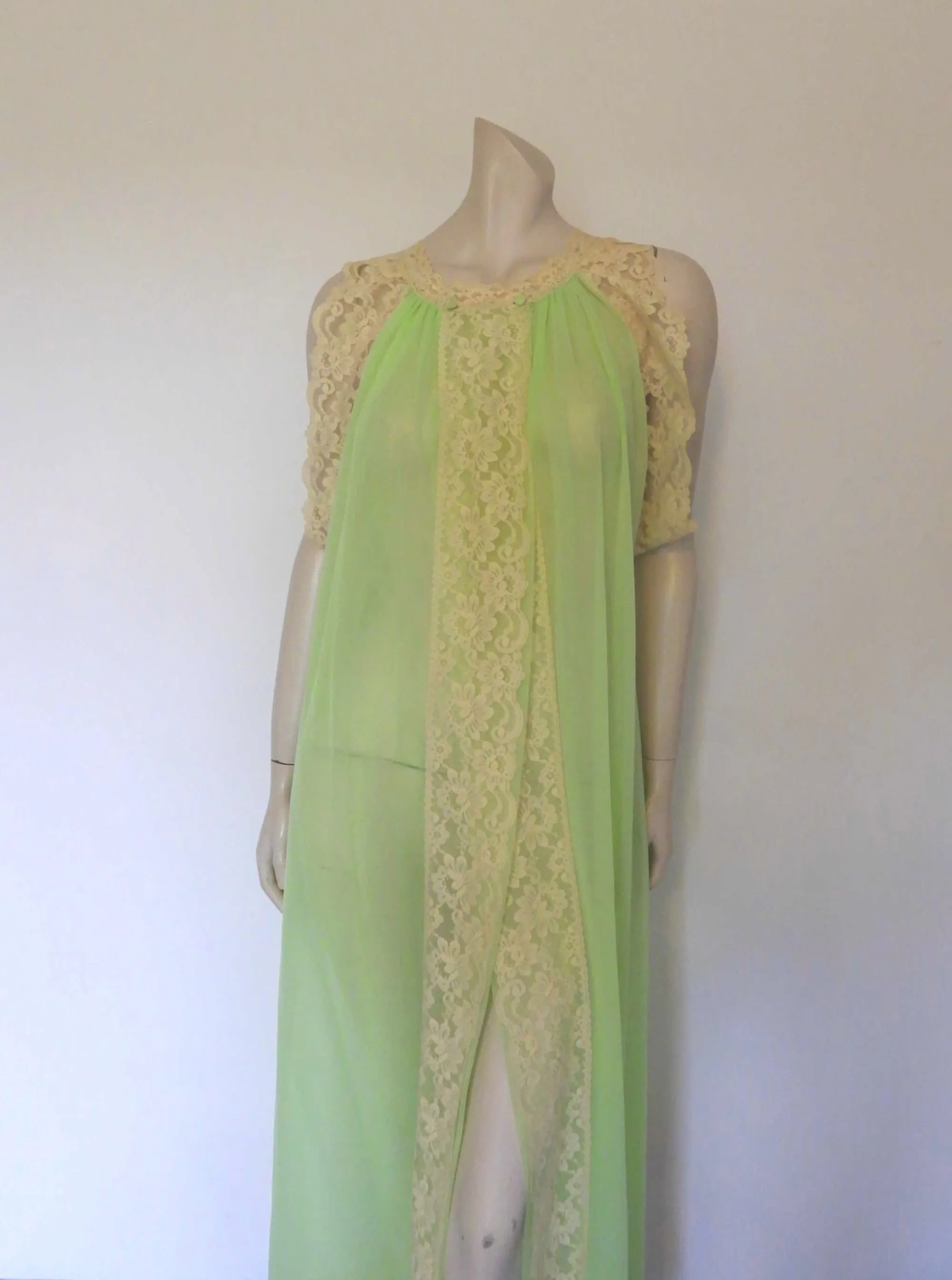 Sheer Green Negligee with Blonde Lace by Tosca - M