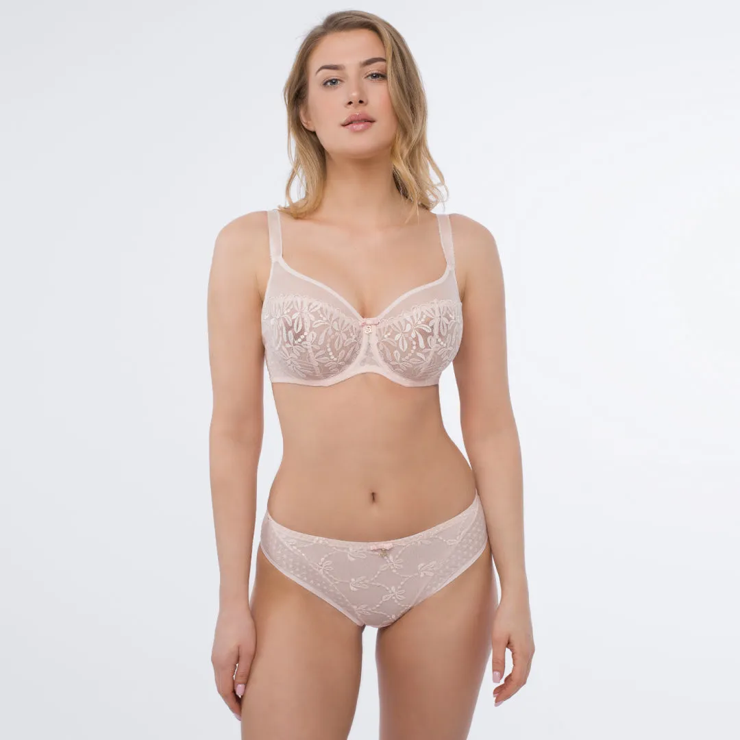 Sheer Mesh Embroidered Full Coverage Bra Donna