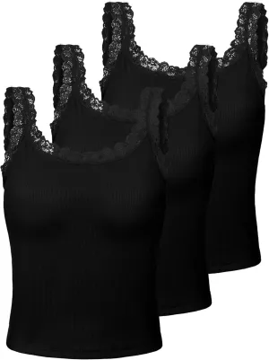Sintege 3 Pcs Women's Lace Patchwork Tank Top Lace Camisole Tank Sleeveless Cami Crop Lacework Trim Y2k Tops