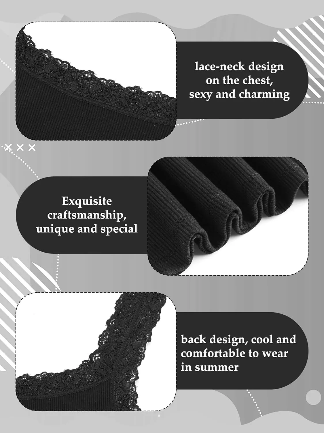 Sintege 3 Pcs Women's Lace Patchwork Tank Top Lace Camisole Tank Sleeveless Cami Crop Lacework Trim Y2k Tops
