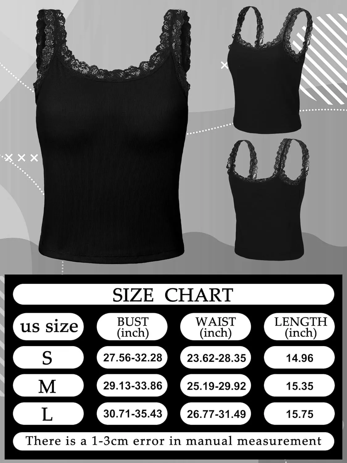 Sintege 3 Pcs Women's Lace Patchwork Tank Top Lace Camisole Tank Sleeveless Cami Crop Lacework Trim Y2k Tops