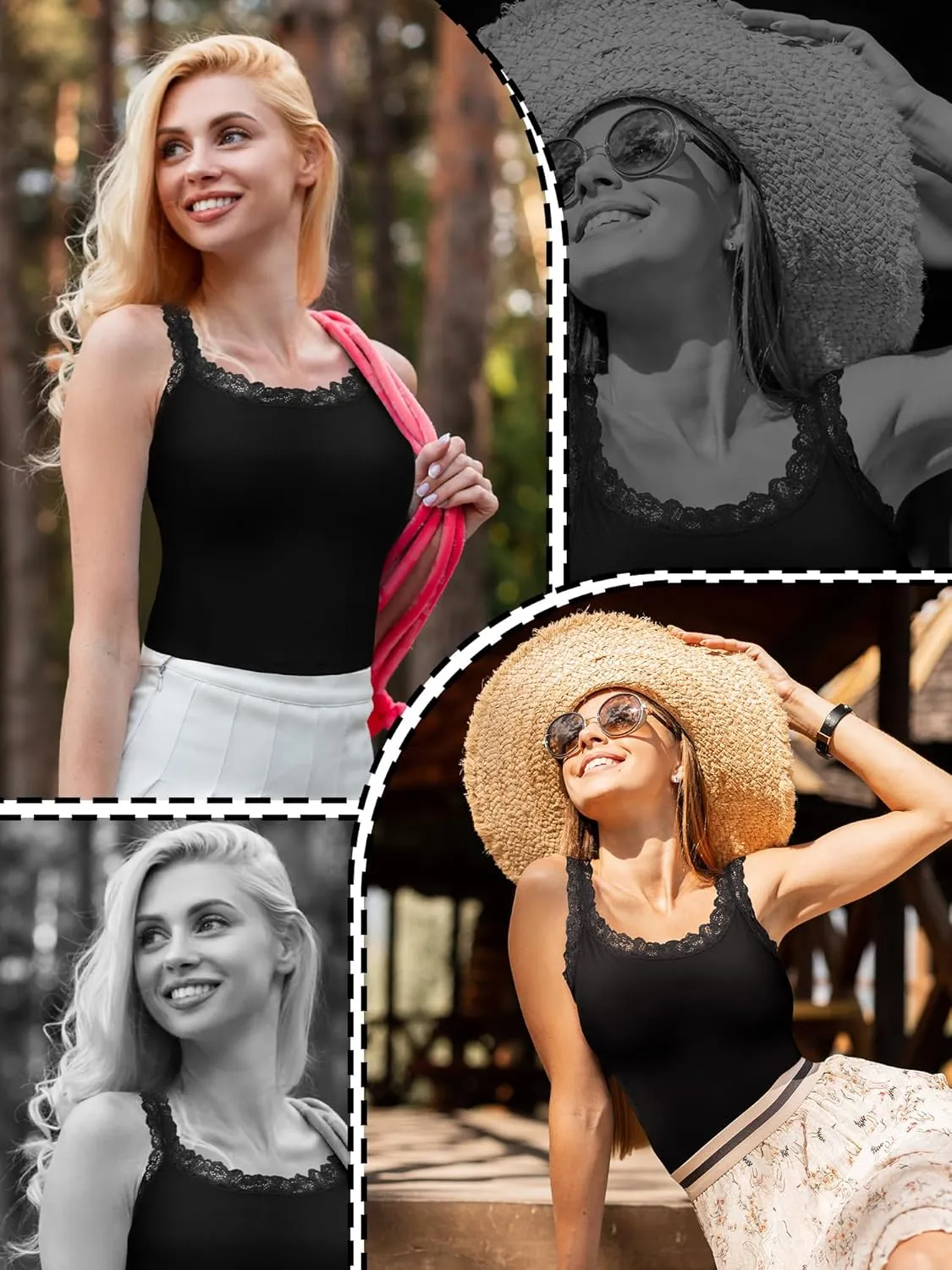 Sintege 3 Pcs Women's Lace Patchwork Tank Top Lace Camisole Tank Sleeveless Cami Crop Lacework Trim Y2k Tops