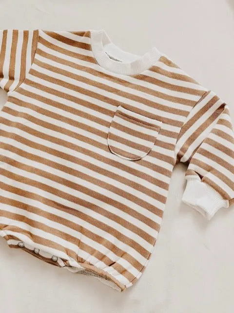 striped sweatshirt romper onesie