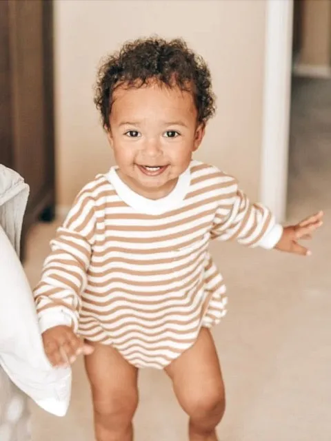 striped sweatshirt romper onesie
