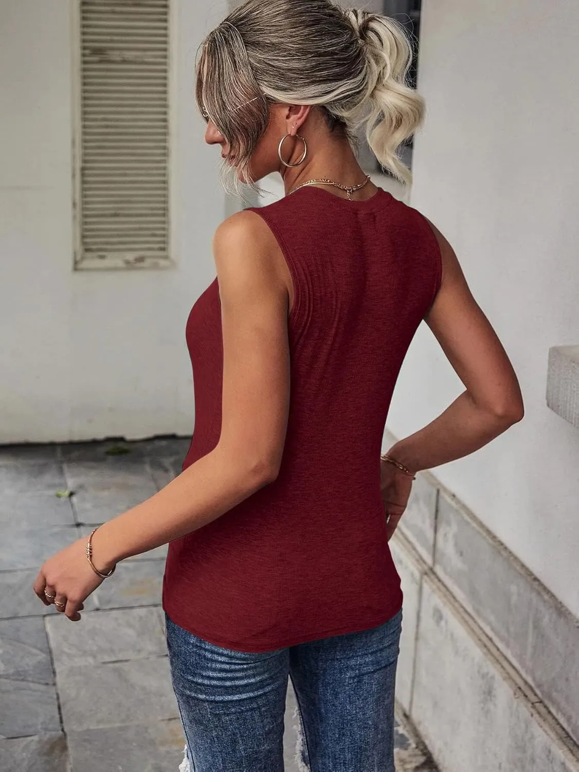 Tank Top for Women Twist Front Tops Cut Out Sleeveless Blouse Cold Shoulder Summer Casual Vest Cropped Tee Shirts