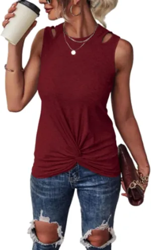 Tank Top for Women Twist Front Tops Cut Out Sleeveless Blouse Cold Shoulder Summer Casual Vest Cropped Tee Shirts