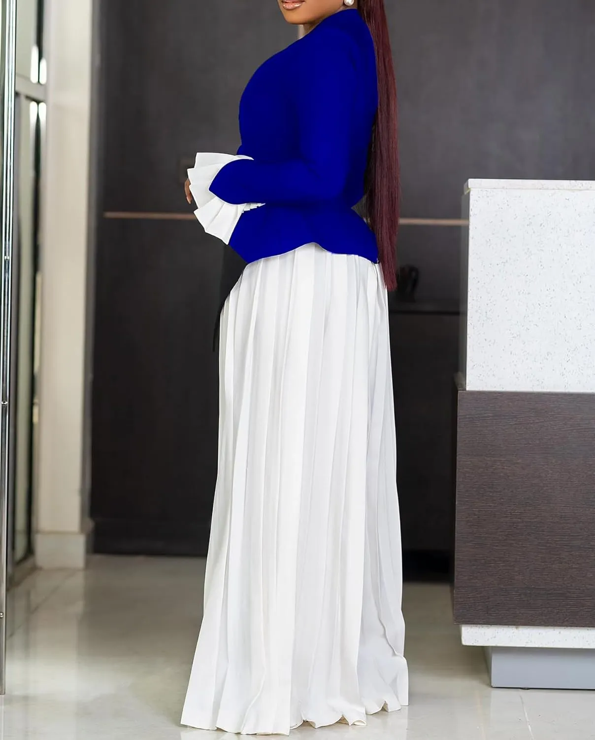 Unybwonn Women's Two Piece Suits Sets Dressy Long Sleeve Blazer Palazzo Chiffon Baggy Pants Elegant Business Outfits