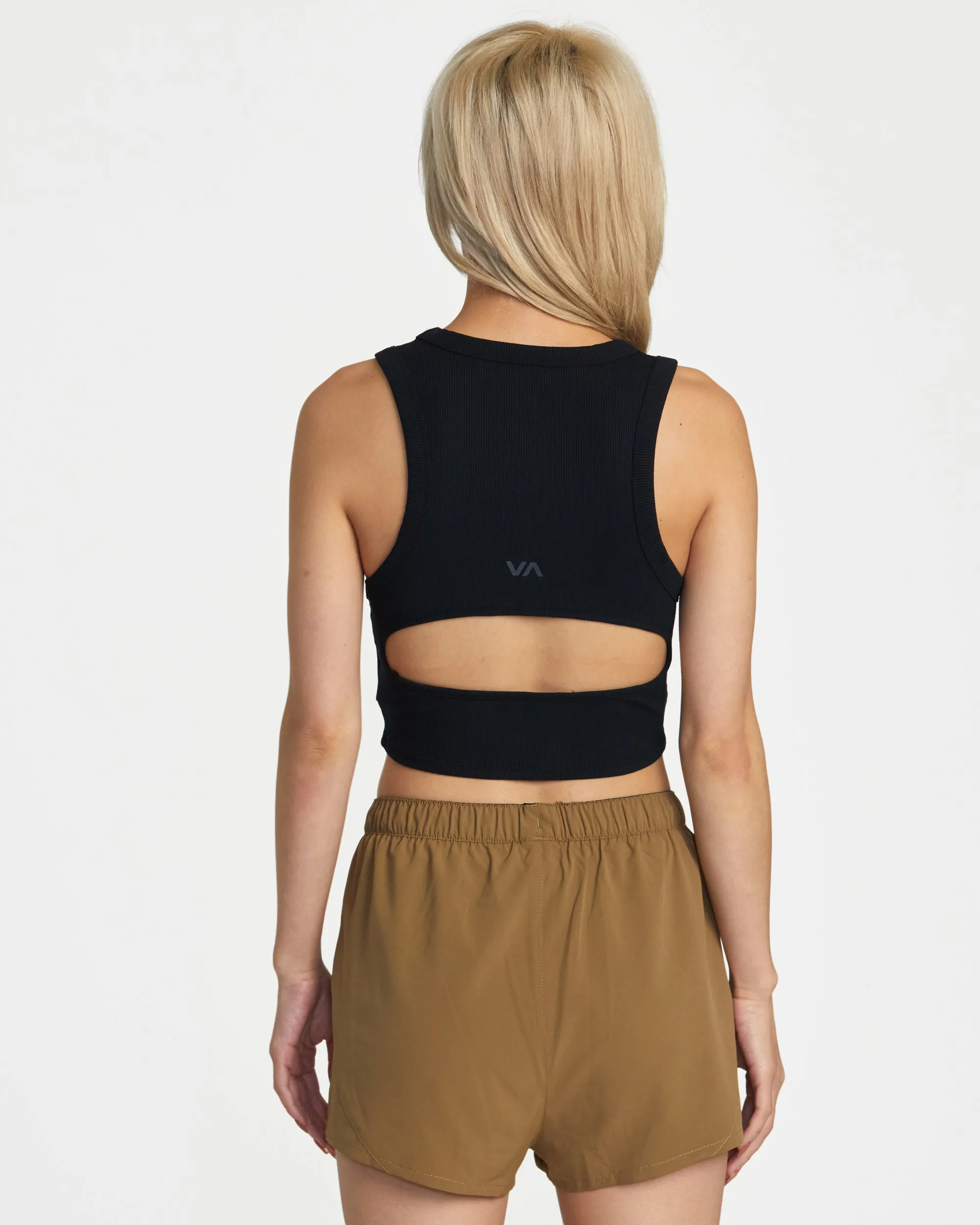 VA Cut Out Cropped Tank Top - Black