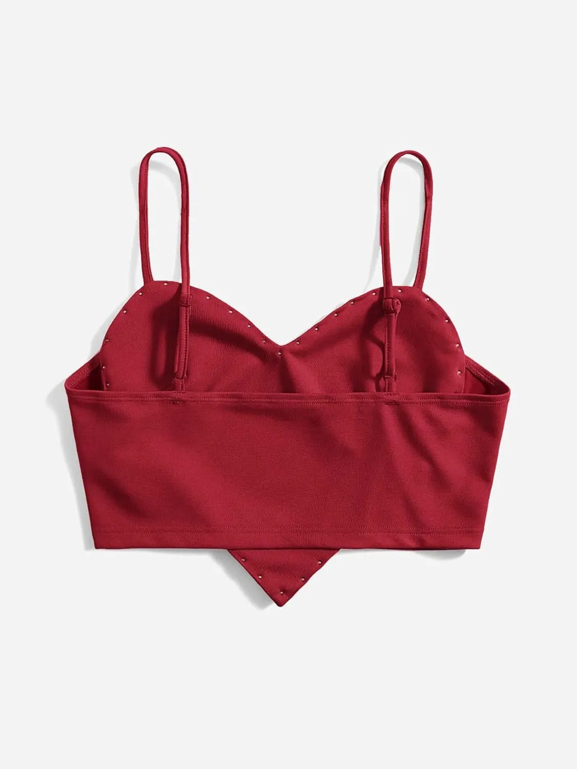 WDIRARA Women's Pearls Sleeveless Asymmetrical Hem Heart Crop Cami Top Sexy Camisole