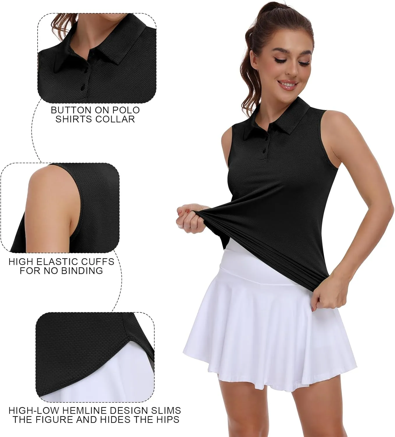 Women Golf Shirt UPF 50  Tennis Sleeveless Collared Polo Shirt Dry Fit Racerback Workout Tank Tops