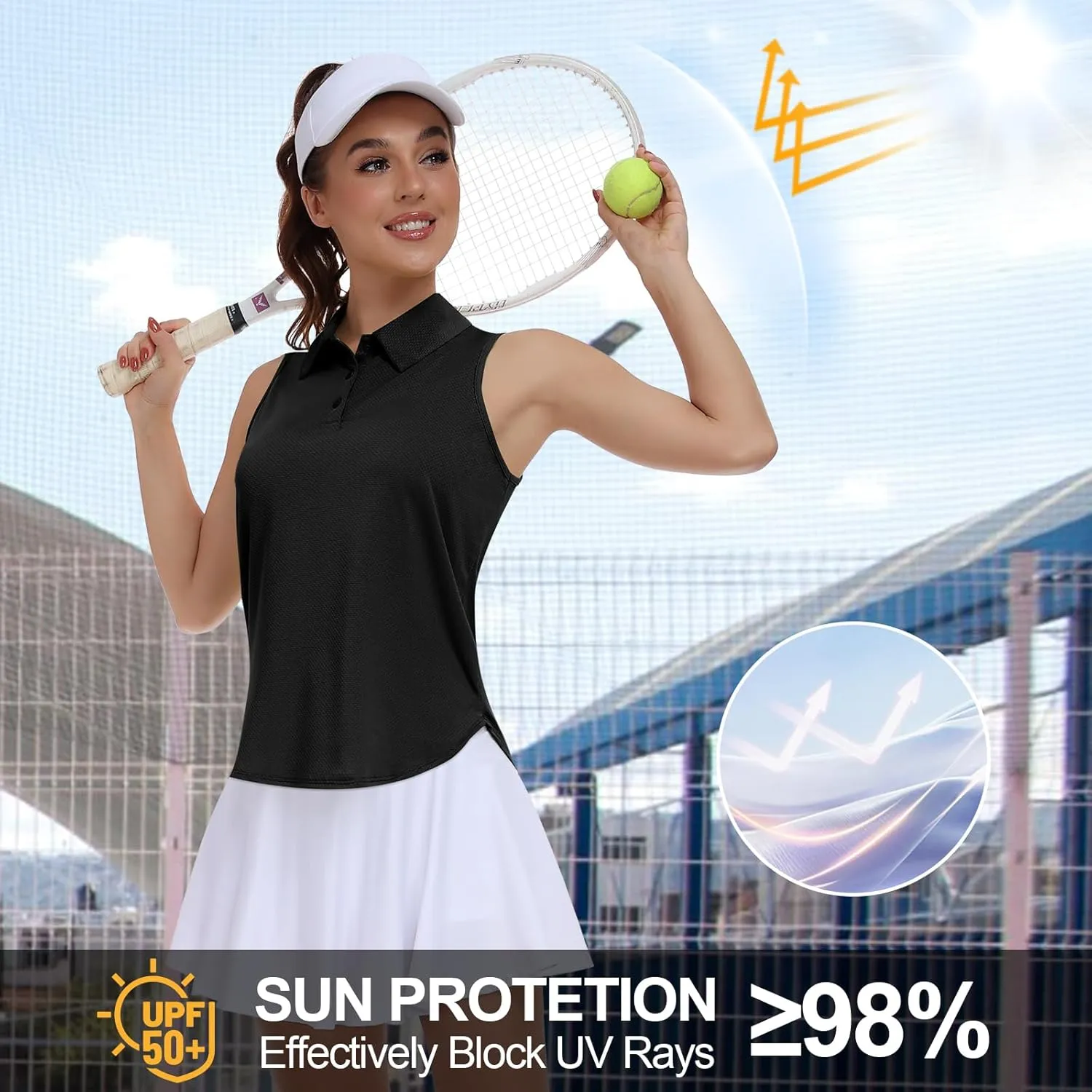 Women Golf Shirt UPF 50  Tennis Sleeveless Collared Polo Shirt Dry Fit Racerback Workout Tank Tops