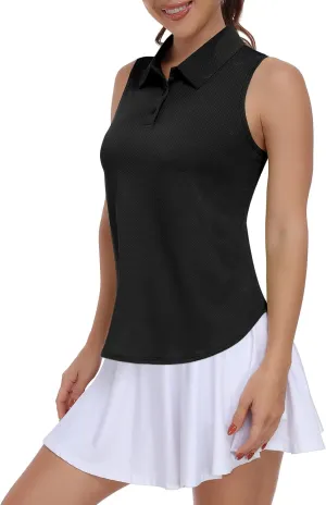 Women Golf Shirt UPF 50  Tennis Sleeveless Collared Polo Shirt Dry Fit Racerback Workout Tank Tops