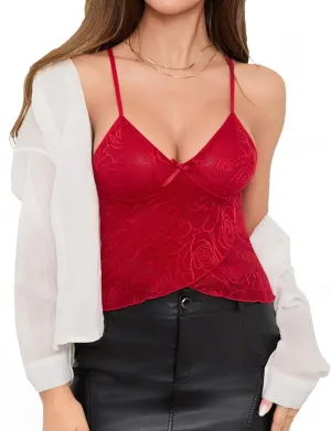 Women Y2K Lace Stretch Camisole Sexy Mesh See Through Tank Top Lingerie S-XXL