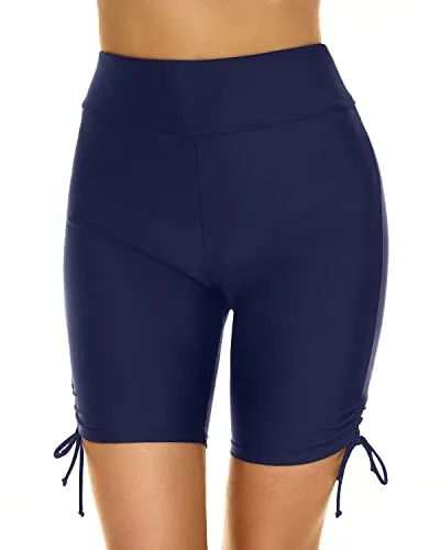 Women's Boy Shorts Tummy Control Swimsuit Bottoms-Navy Blue