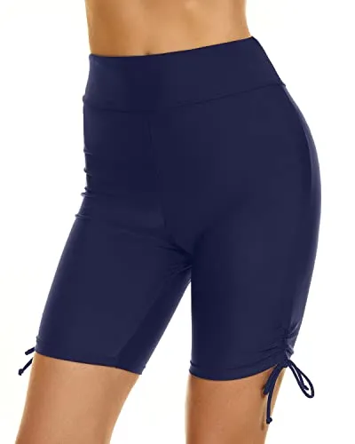 Women's Boy Shorts Tummy Control Swimsuit Bottoms-Navy Blue