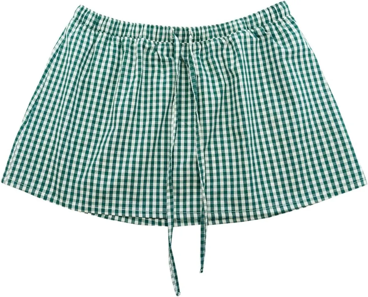 Womens Gingham Mini Skirts Y2k Going Out Elastic Waistband Plaid Checkered Streetwear Cute Summer Boxer Short Skirt