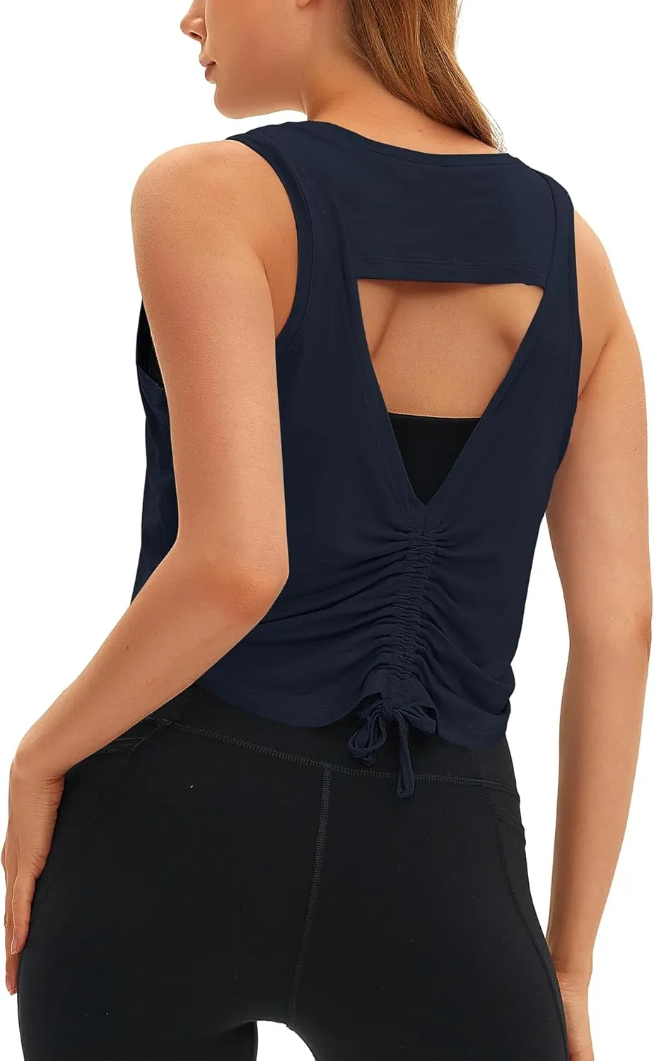 Women's Open Back Workout Tops Sleeveless Crop Yoga Shirts Lightweight Athletic Gym Exercise Tank Tops