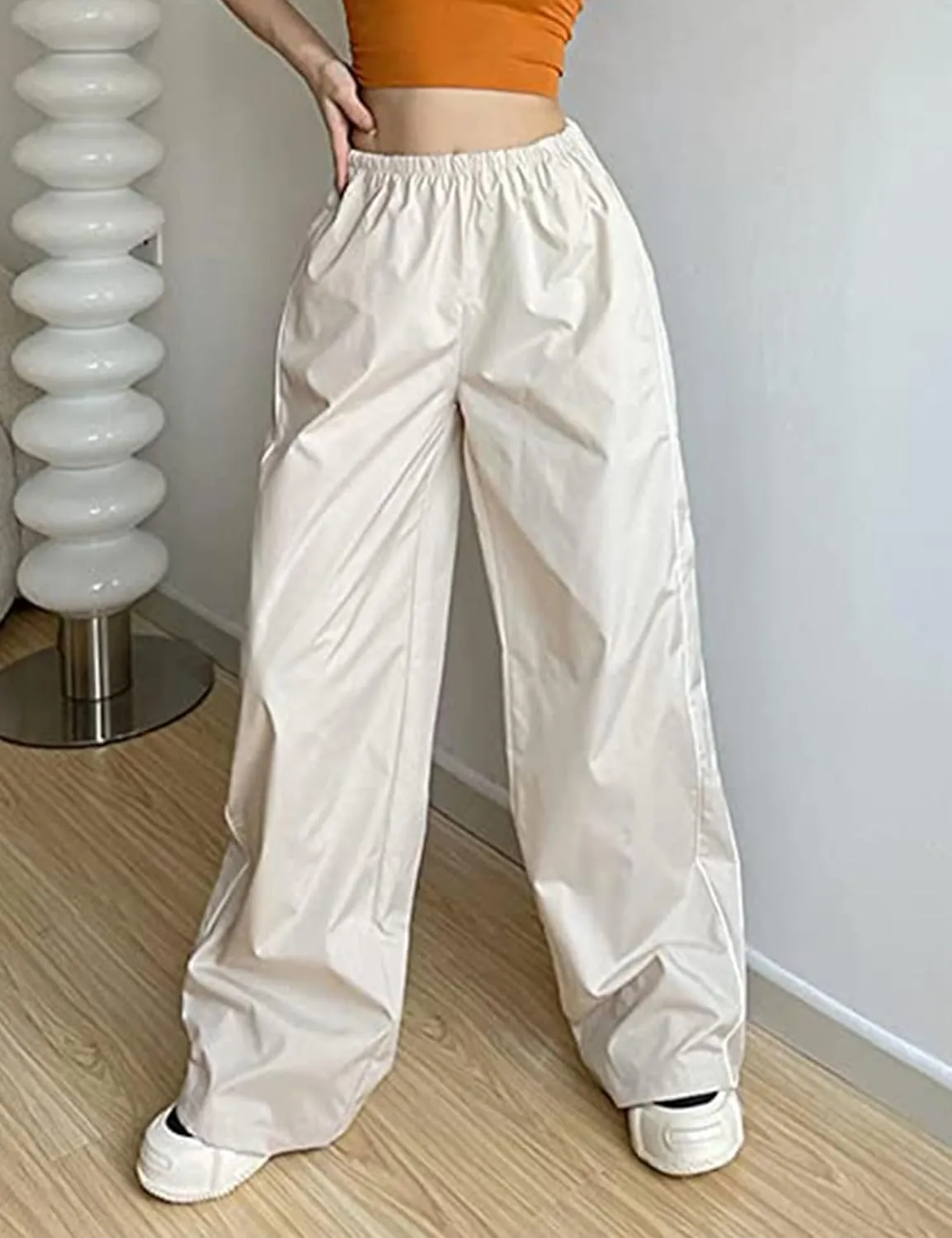 Womens Parachute Pants Y2k Baggy Wide Leg Track Pants Elastic Waist Jogger Sweatpants Hiking Pants Trousers 