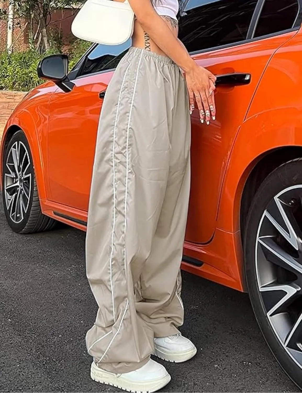 Womens Parachute Pants Y2k Baggy Wide Leg Track Pants Elastic Waist Jogger Sweatpants Hiking Pants Trousers 