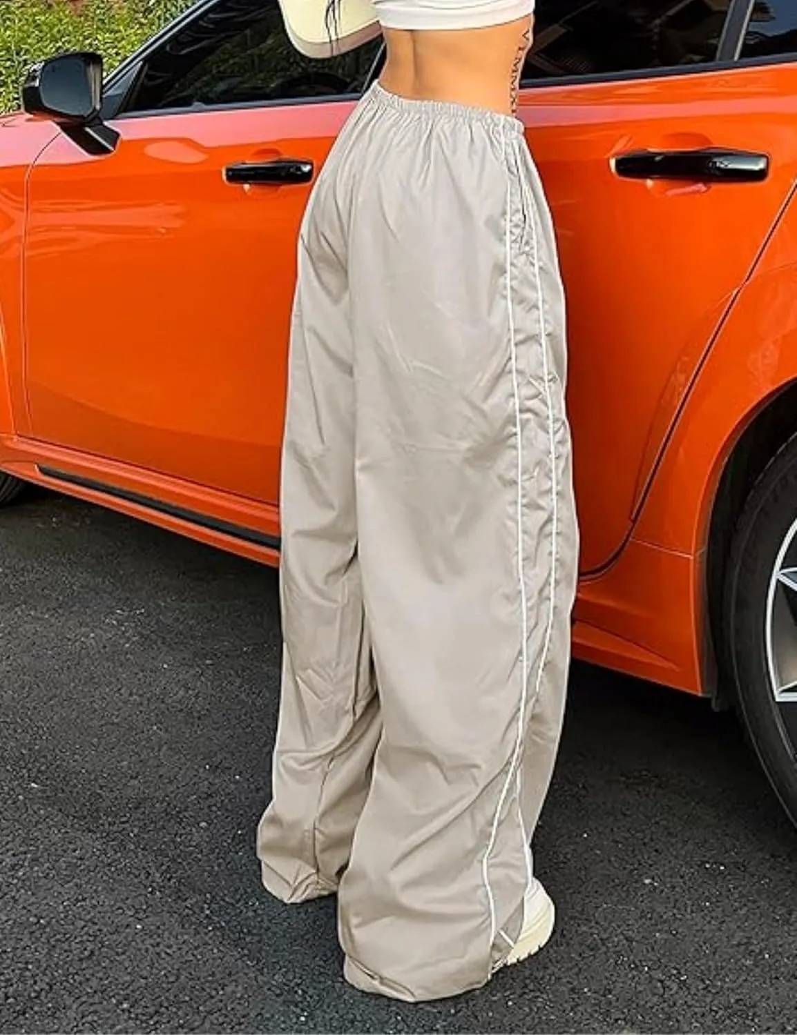 Womens Parachute Pants Y2k Baggy Wide Leg Track Pants Elastic Waist Jogger Sweatpants Hiking Pants Trousers 