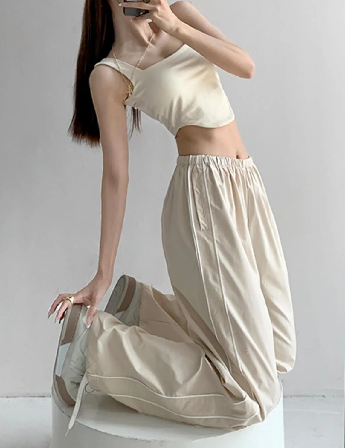 Womens Parachute Pants Y2k Baggy Wide Leg Track Pants Elastic Waist Jogger Sweatpants Hiking Pants Trousers 