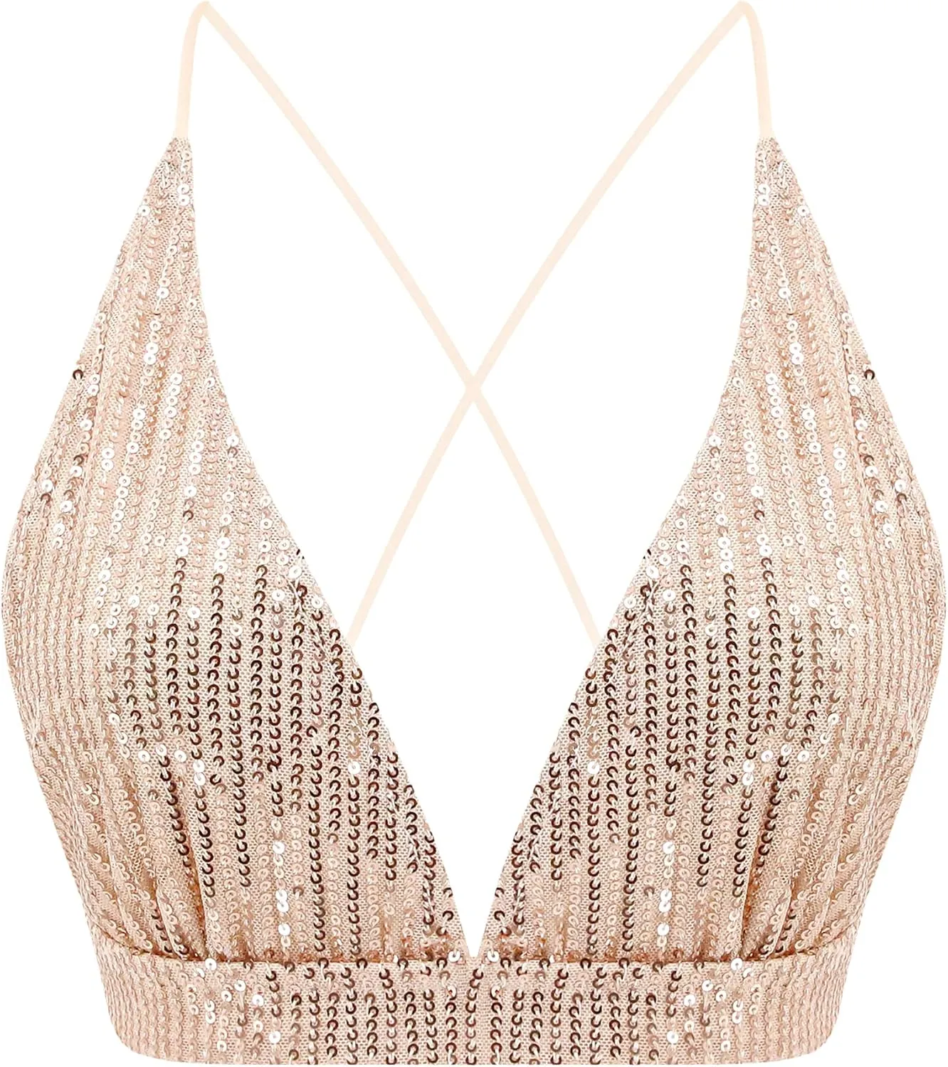 Womens Sexy Sequin Crop Top V Neck Bandage Tank Top Bustier Cami Dance Bra Top for Club Rave