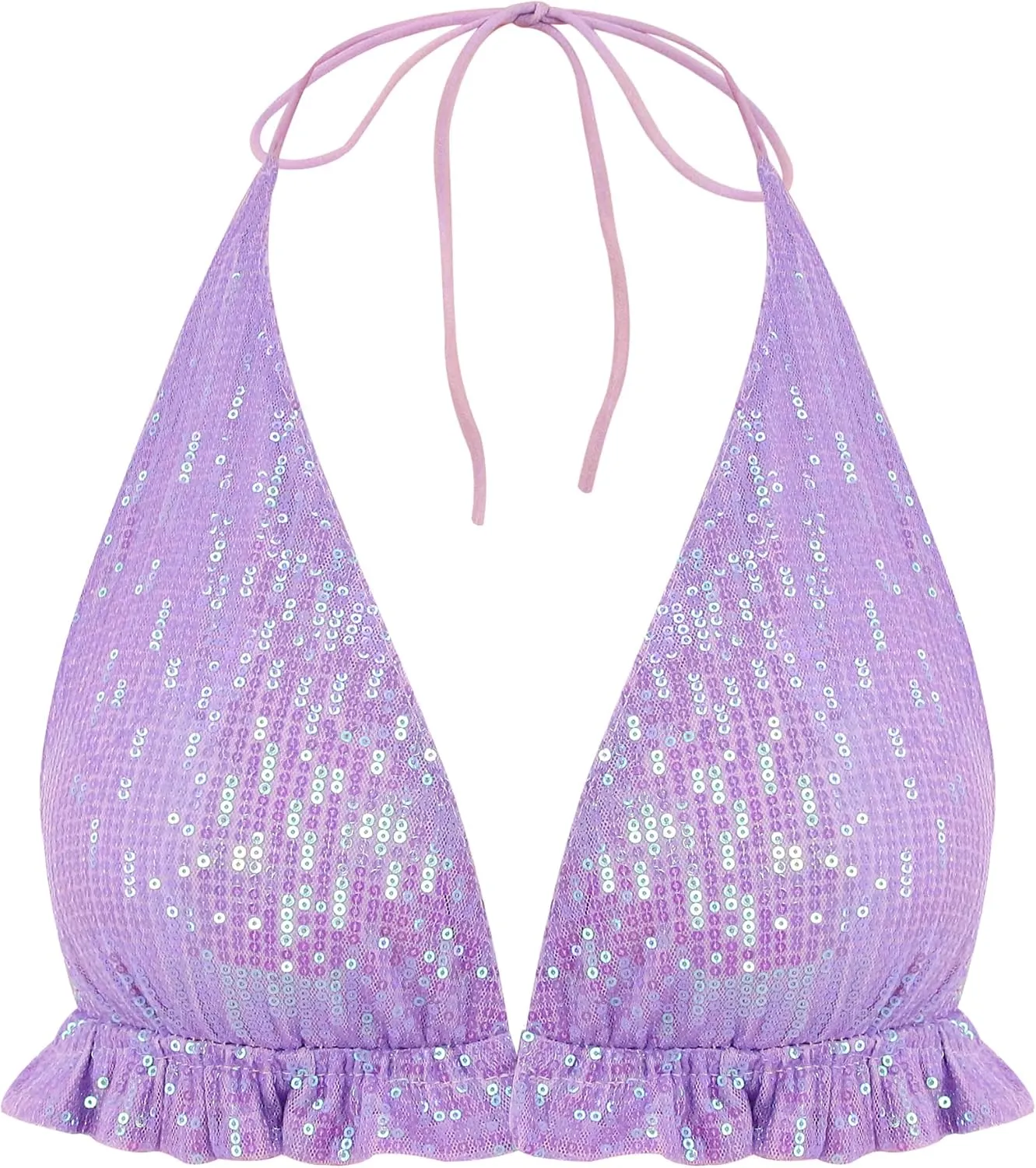 Womens Sexy Sequin Crop Top V Neck Bandage Tank Top Bustier Cami Dance Bra Top for Club Rave