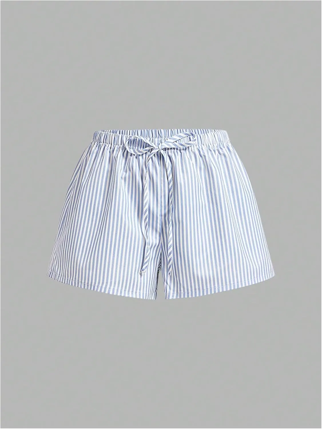 Women's Striped Print Drawstring Elastic Waist Shorts Casual Wide Leg Low Rise Summer Boxer Shorts