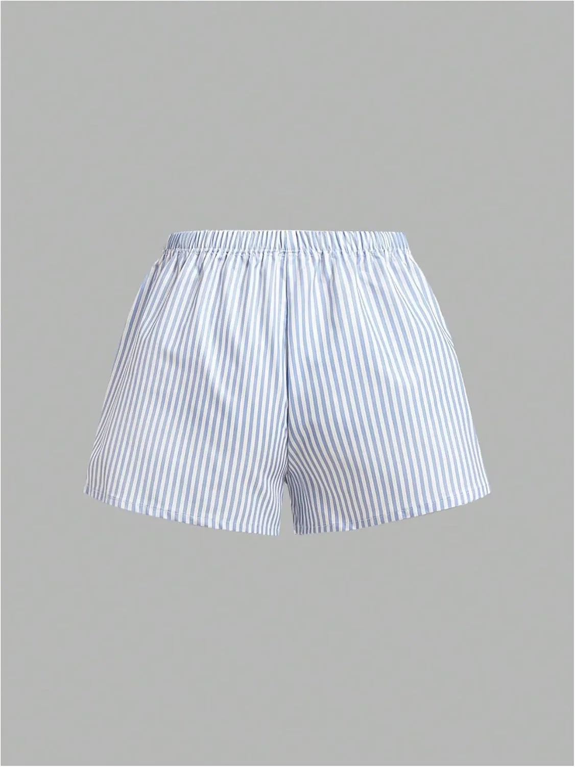Women's Striped Print Drawstring Elastic Waist Shorts Casual Wide Leg Low Rise Summer Boxer Shorts