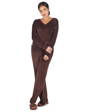 Women's Velour Loose Fit V-Neck Sweatshirt and Pants Set