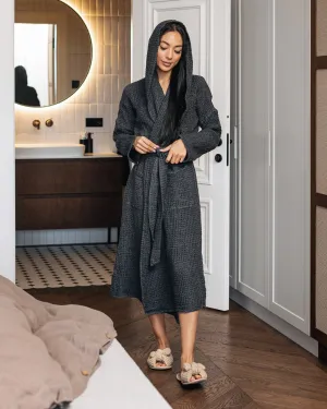 Women's waffle robe in Dark gray