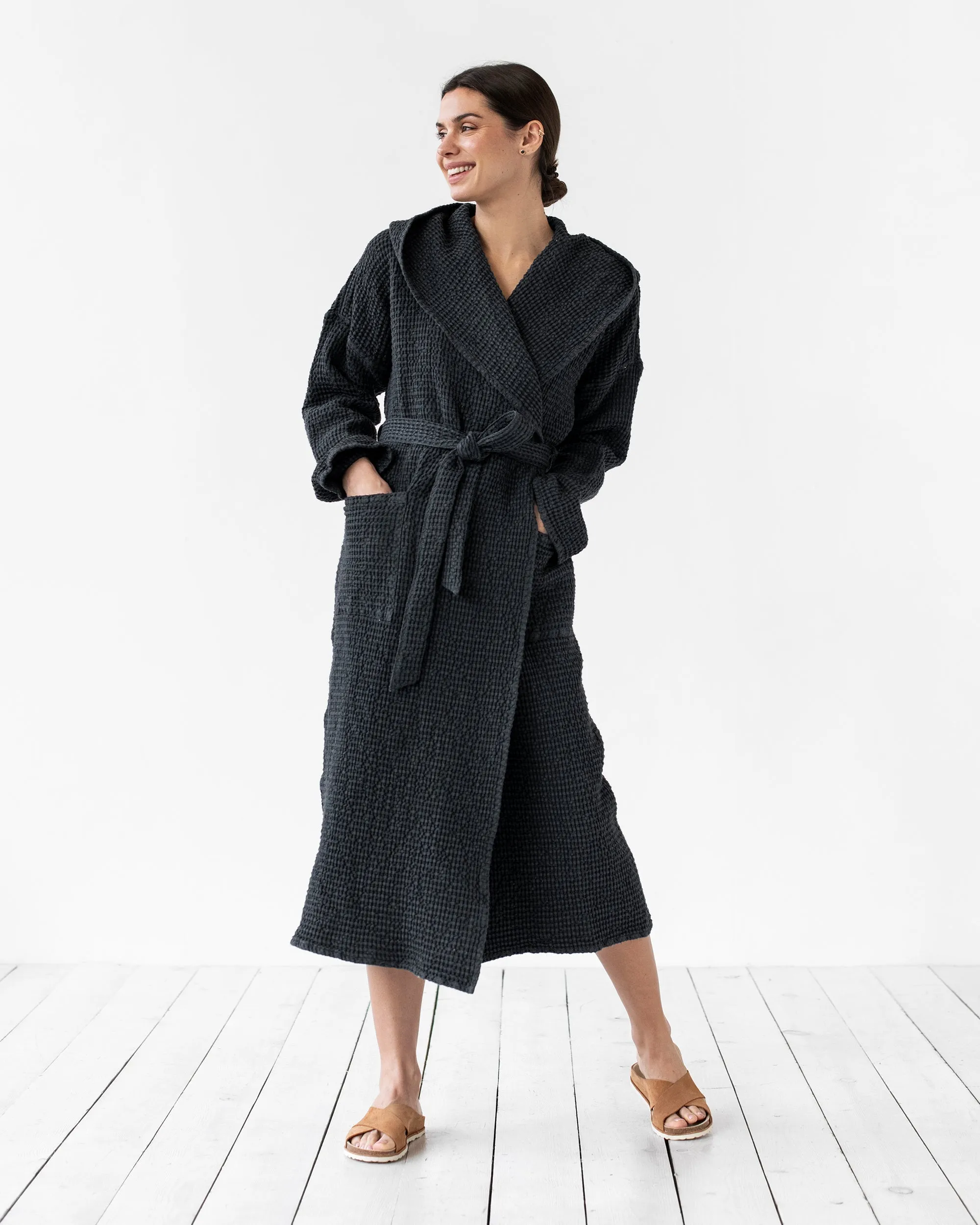 Women's waffle robe in Dark gray