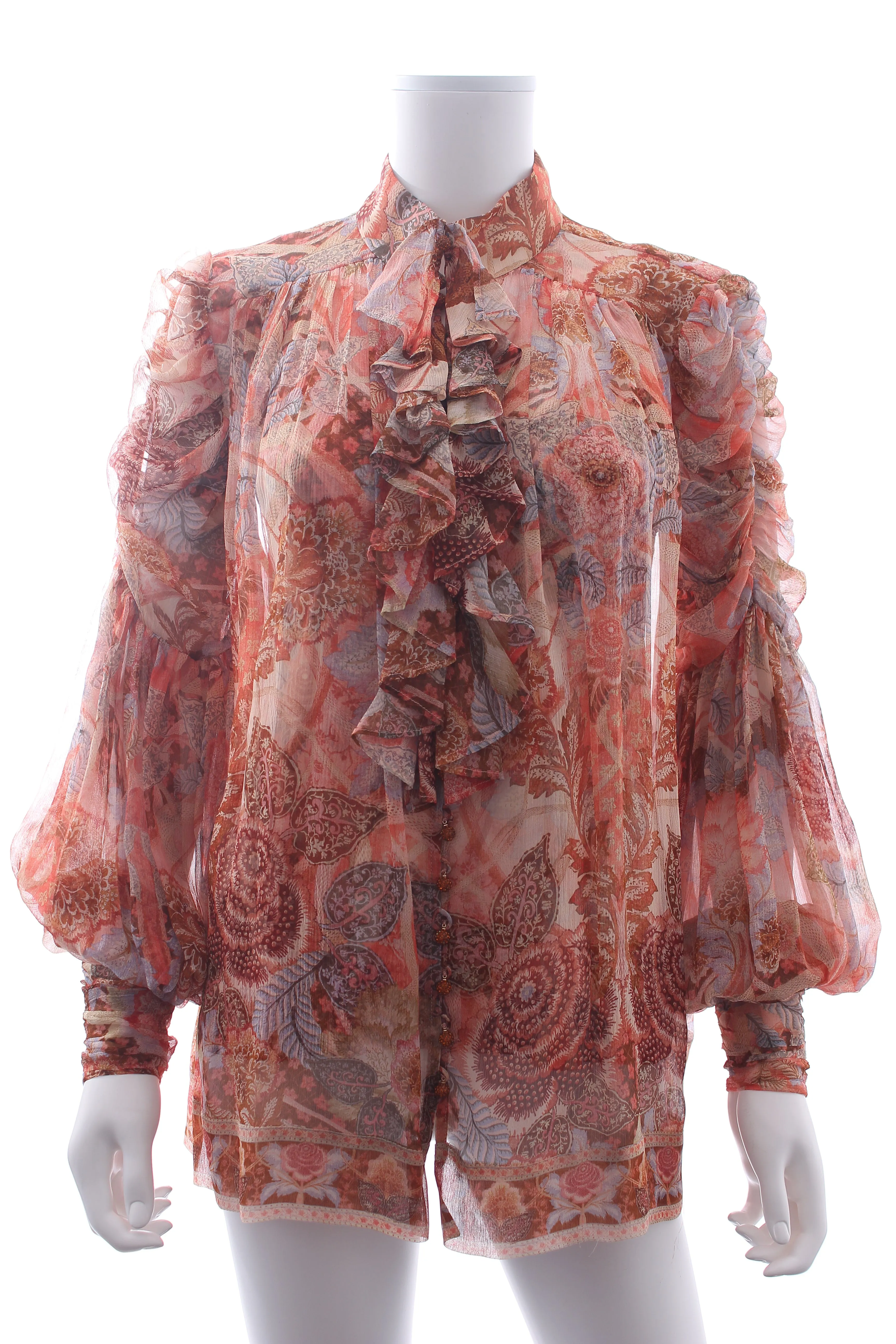 Zimmermann Ruffled Silk Georgette Printed Blouse