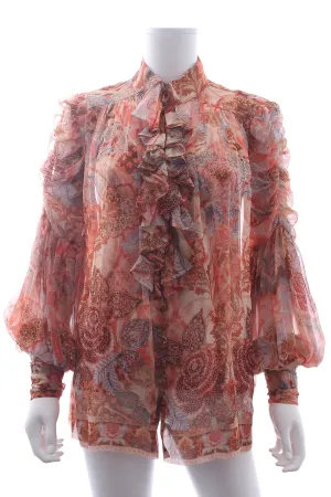 Zimmermann Ruffled Silk Georgette Printed Blouse